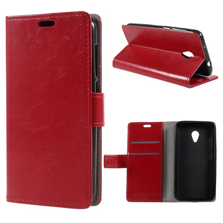 Crazy Horse Magnetic Stand Wallet Leather Mobile Phone Case for Alcatel U5 HD - Red-1