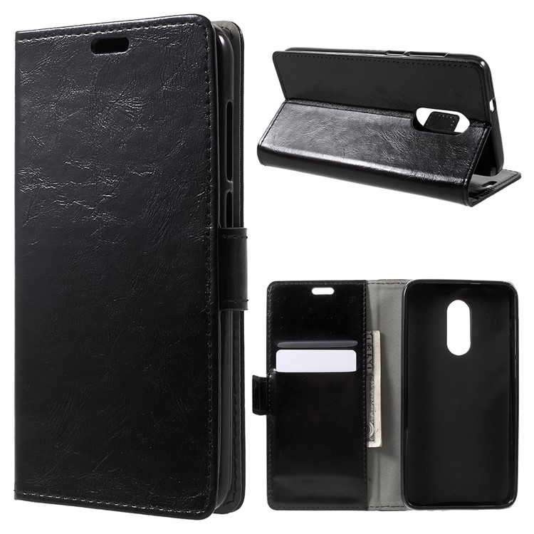 Crazy Horse Leather Wallet Cell Phone Casing with Card Holders for Alcatel A3 Plus - Black-1