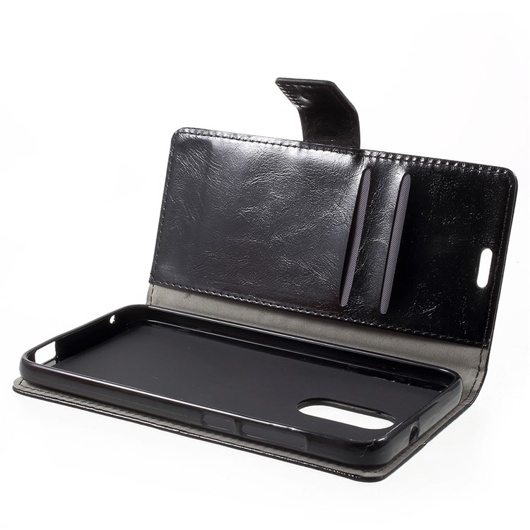 Crazy Horse Leather Wallet Cell Phone Casing with Card Holders for Alcatel A3 Plus - Black-6