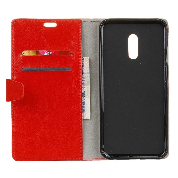 Crazy Horse Stand Wallet Leather Cell Phone Shell for Alcatel A3 Plus - Red-4