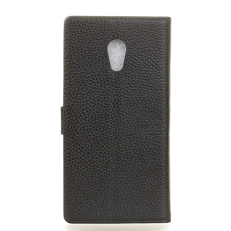 Litchi Skin Genuine Leather Wallet Stand Case for Alcatel U5 HD - Black-2