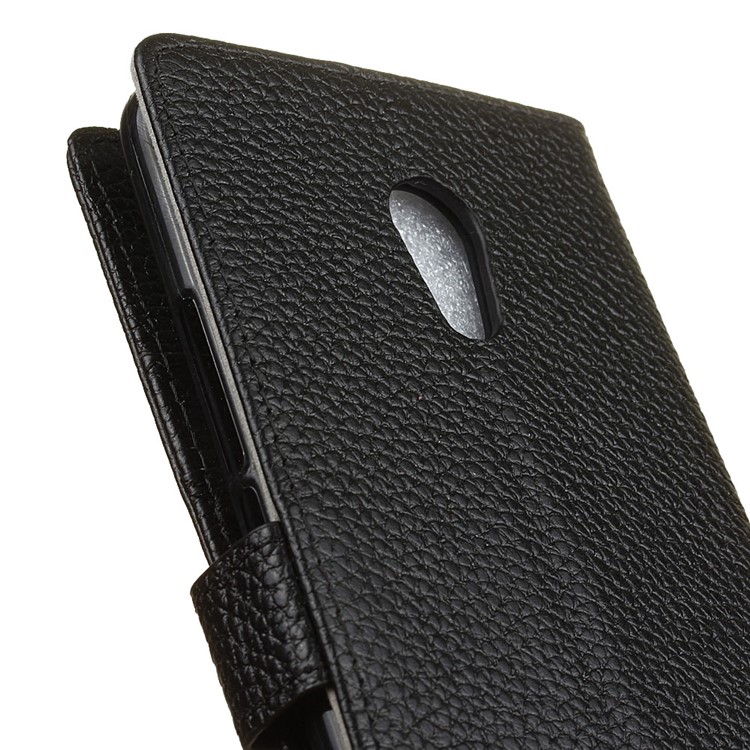 Litchi Skin Genuine Leather Wallet Stand Case for Alcatel U5 HD - Black-3