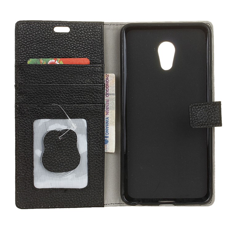 Litchi Skin Genuine Leather Wallet Stand Case for Alcatel U5 HD - Black-4