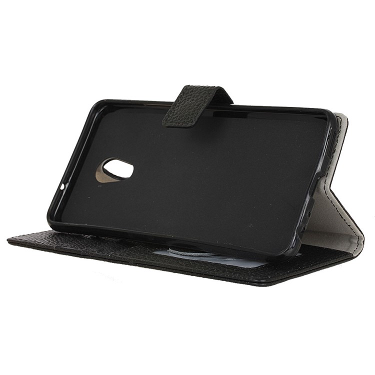 Litchi Skin Genuine Leather Wallet Stand Case for Alcatel U5 HD - Black-5