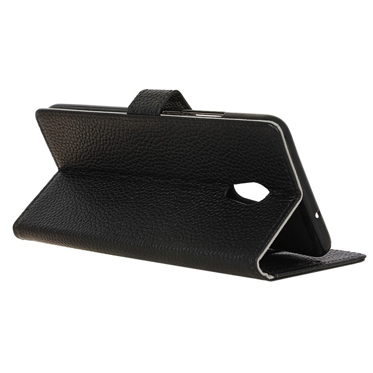 Litchi Skin Genuine Leather Wallet Stand Case for Alcatel U5 HD - Black-6