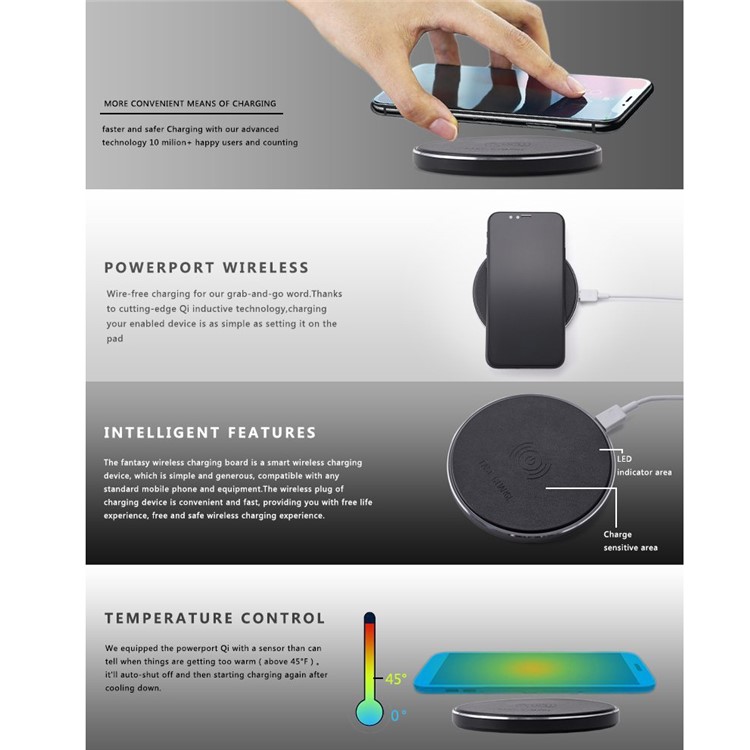 D6 Plus Ultra-thin Fast Wireless Charging Charger Pad for iPhone 8/Samsung Galaxy S8 etc. - Black-7