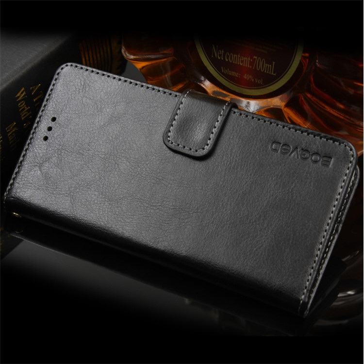 BOGVED Crazy Horse Leather Wallet Case for Alcatel U5 HD - Black-1