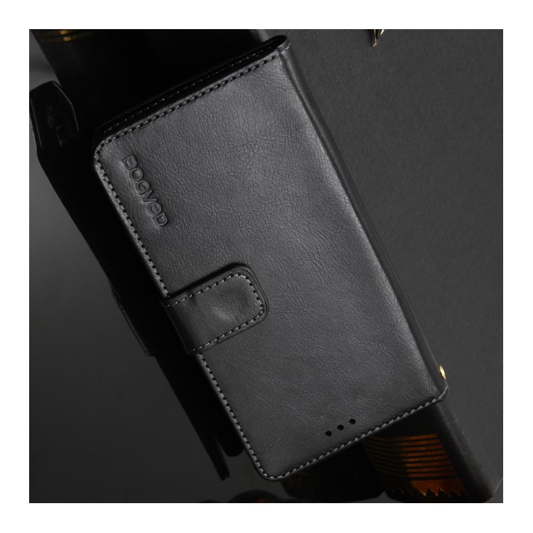 BOGVED Crazy Horse Leather Wallet Case for Alcatel U5 HD - Black-2