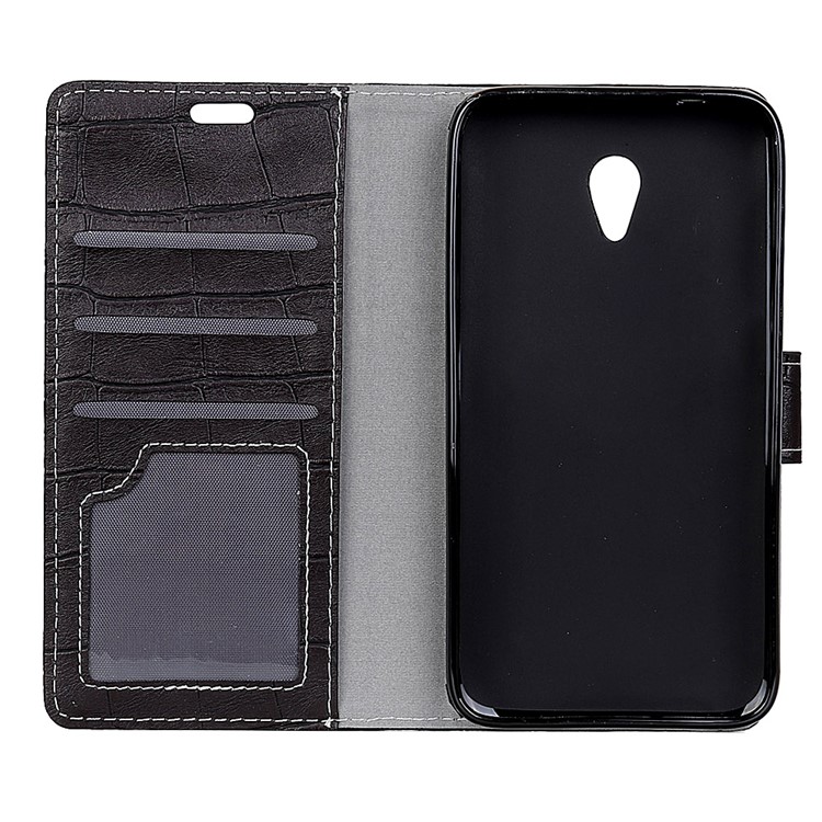 Crocodile Skin Wallet Leather Stand Case for Alcatel U5 HD - Black-3