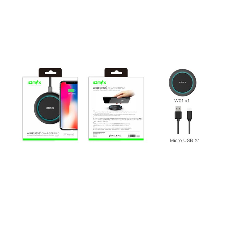 IDMIX W01 Ultra-thin Round Qi Wireless Charging Pad for iPhone X/8/8Plus, etc. - Black-5
