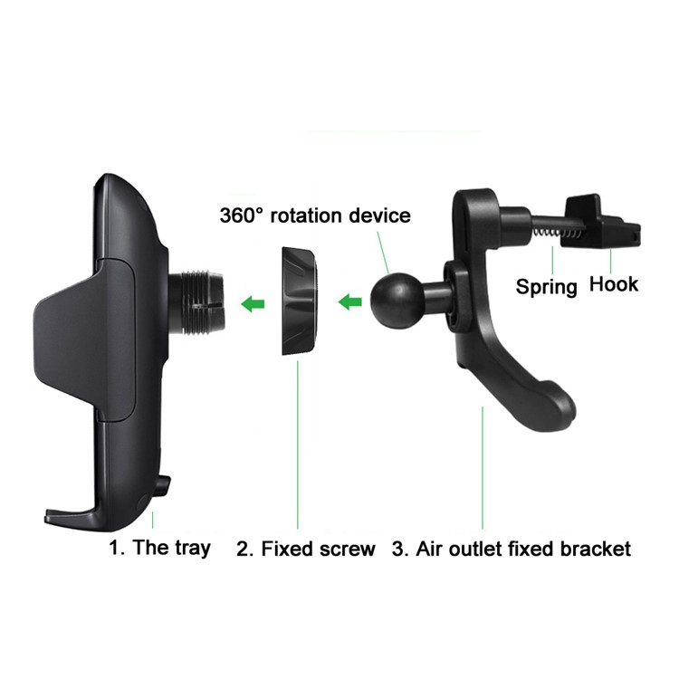 GY-A10 Car Air Vent Mount Holder Qi Wireless Charger for iPhone X/8 Plus/8 Etc.-3