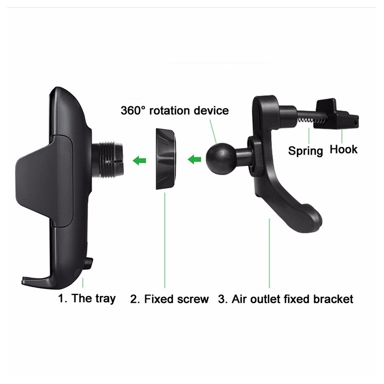 GY-A10 Car Air Vent Mount Holder Qi Wireless Charger for iPhone X/8 Plus/8 Etc.-7