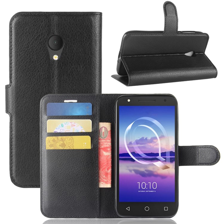 Litchi Texture Wallet Stand Leather Protective Case for Alcatel U5 HD - Black-1