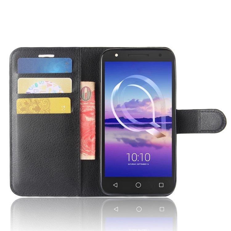 Litchi Texture Wallet Stand Leather Protective Case for Alcatel U5 HD - Black-4