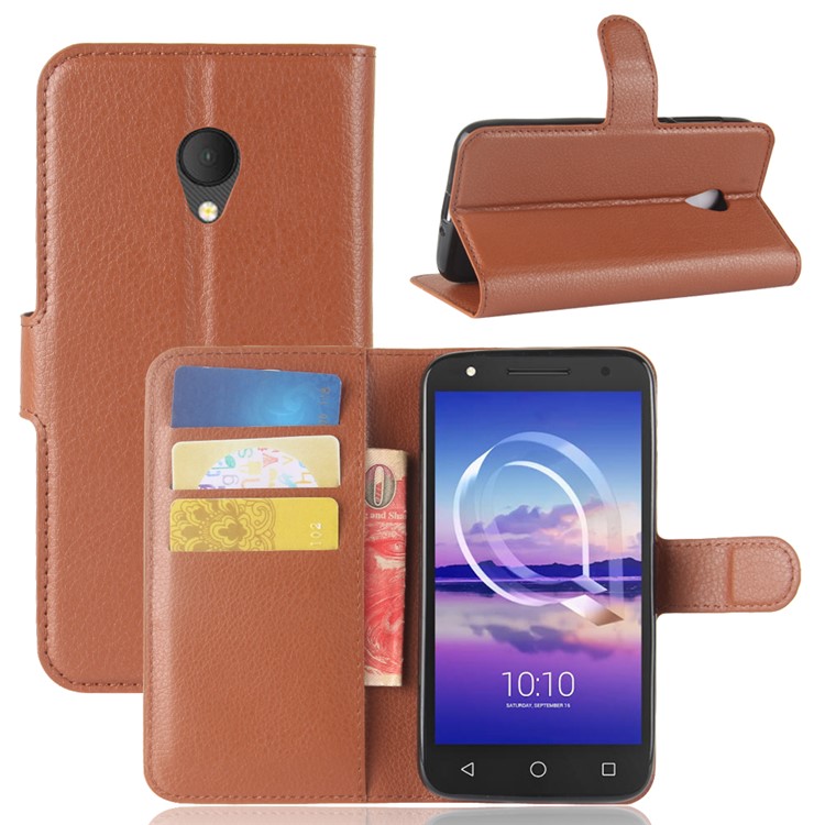 Litchi Skin Wallet Stand Leather Mobile Shell Case for Alcatel U5 HD - Brown-1