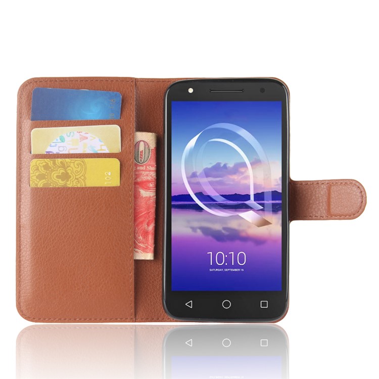 Litchi Skin Wallet Stand Leather Mobile Shell Case for Alcatel U5 HD - Brown-4