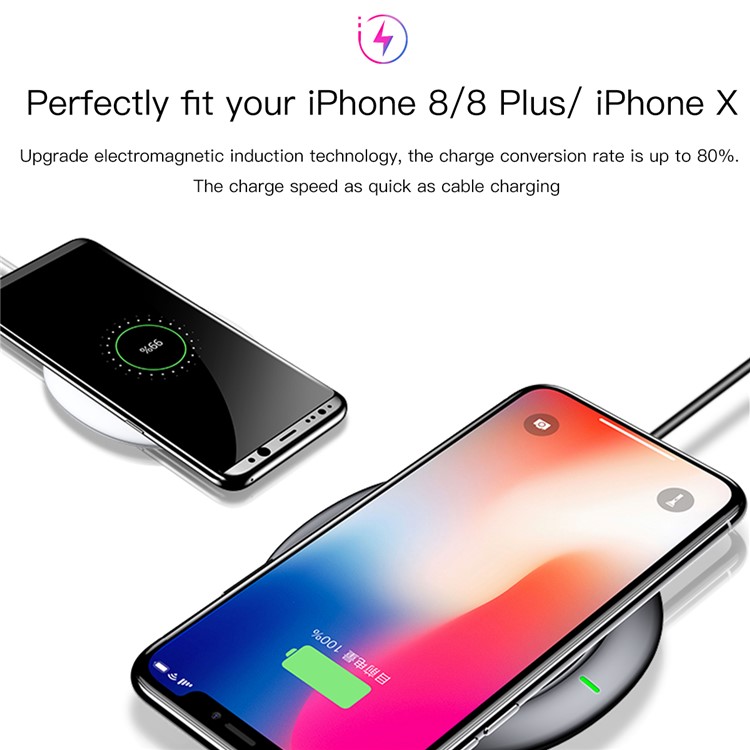 BASEUS UFO Ultradünne Drahtlose Ladematte Für Iphone X / 8/8 Plus, Samsung Note 8 - Schwarz-5