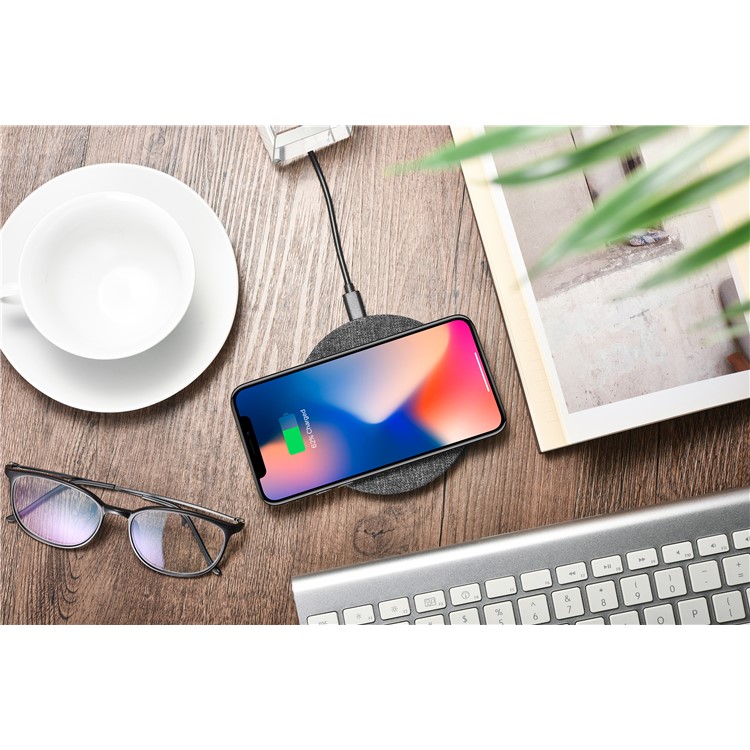 XOOMZ Textura De Tecido Portátil Qi Carregador Rápido Almofada De Carga Sem Fio Sem Fio Rígida Para Iphone 8/8 Mais Etc. - Preto-3