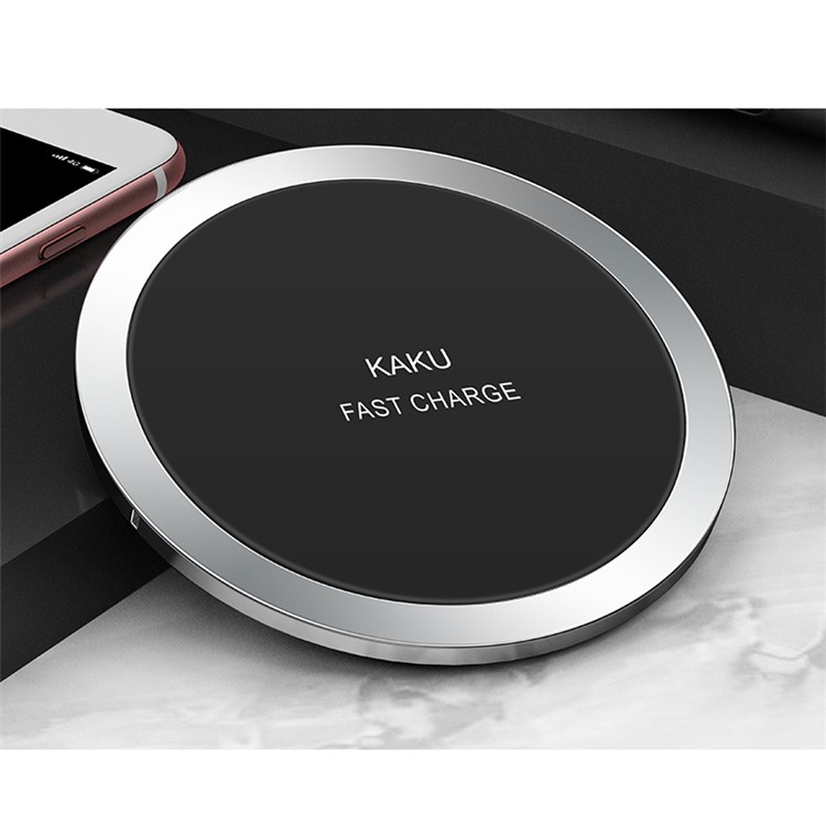 

KAKUSIGA QC2.0 Fast Charger Wireless Slim Round Shape Charging Pad (Not Support FOD Function) for iPhone 8/8 Plus Etc. - Black, iPhone 8