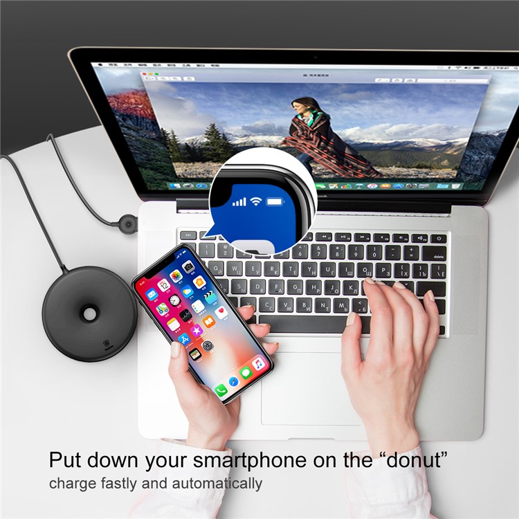 Almohadilla De Carga Inalámbrica Del Cargador Inalámbrico De Donas BASEUS Para IPhone X, Samsung Note 8, Etc.. (no Es Compatible Con La Función FOD) - Negro-2