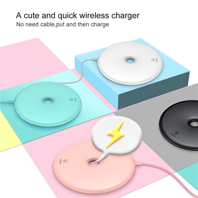 BASEUS Donut Qi Wireless Charger Round Wireless Charging Pad for iPhone X, Samsung Note 8 Etc. - Pink-12