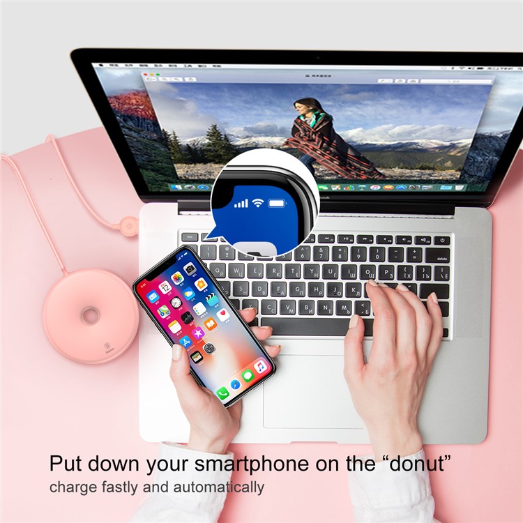 BASEUS Donut Qi Wireless Charger Round Wireless Charging Pad for iPhone X, Samsung Note 8 Etc. - Pink-2