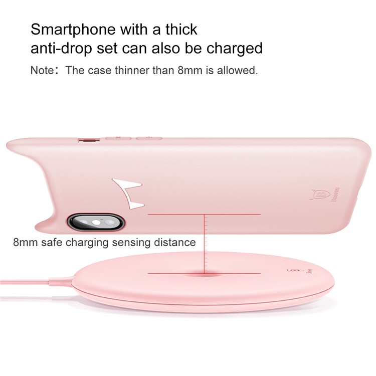 BASEUS Donut Qi Wireless Charger Round Wireless Charging Pad for iPhone X, Samsung Note 8 Etc. - Pink-5