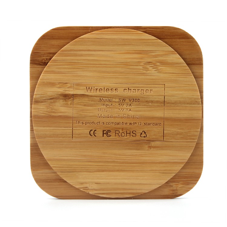 Square Shape Bamboo Shell Qi Wireless Charging Pad for iPhone X/8/8Plus, Samsung S8/S8 Plus-3