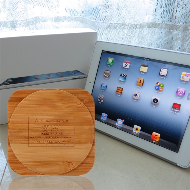 Square Shape Bamboo Shell Qi Wireless Charging Pad for iPhone X/8/8Plus, Samsung S8/S8 Plus-9