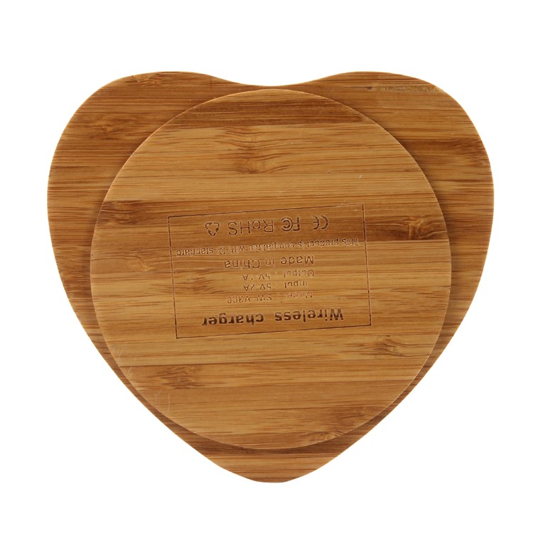 Heart Shape Bamboo Shell Qi Wireless Charging Pad for iPhone X/8/8Plus, Samsung S8/S8 Plus-2
