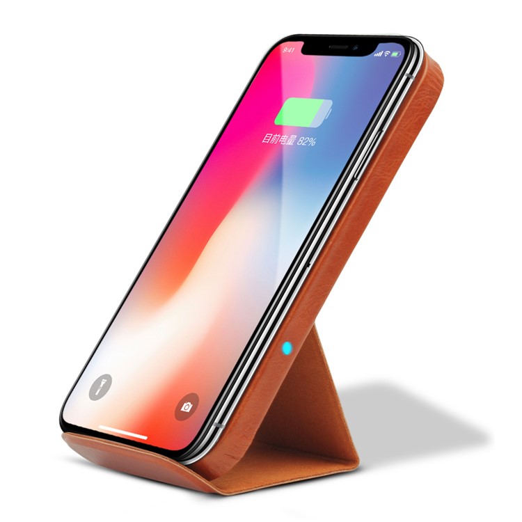 QIALINO 2-Coil Top-layer Cowhide Leather Coated Surface 10W Qi Wireless Charging Stand for Samsung S8/S8 Plus-2