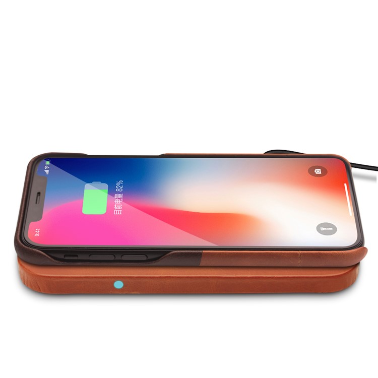QIALINO 2-Coil Top-layer Cowhide Leather Coated Surface 10W Qi Wireless Charging Stand for Samsung S8/S8 Plus-3