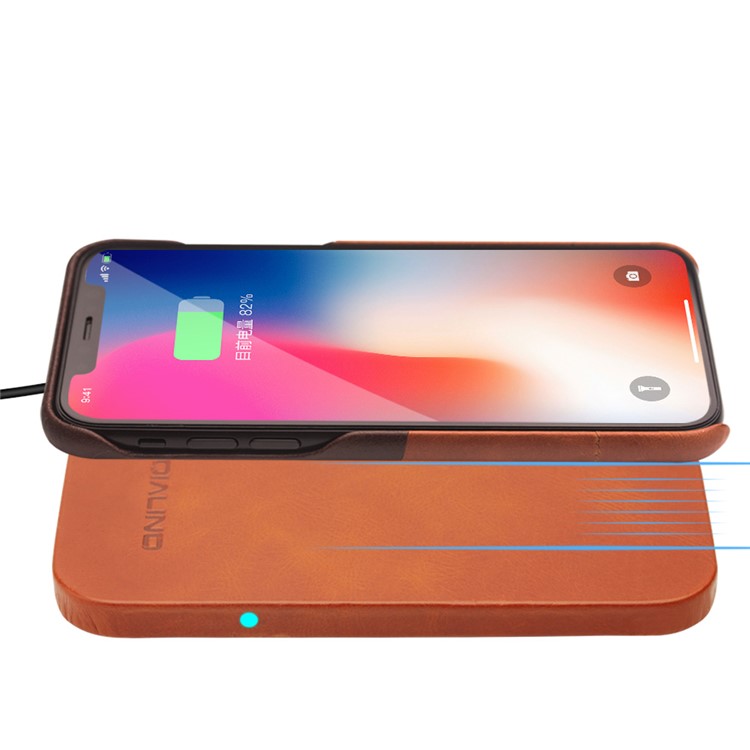 QIALINO 2-Coil Top-layer Cowhide Leather Coated Surface 10W Qi Wireless Charging Stand for Samsung S8/S8 Plus-4