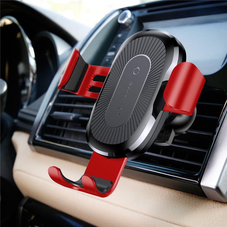 BASEUS Qi Wireless Charging Mount Car Air Vent Gravity Phone Cradle for iPhone X/8/8 Plus Etc. - Red-10