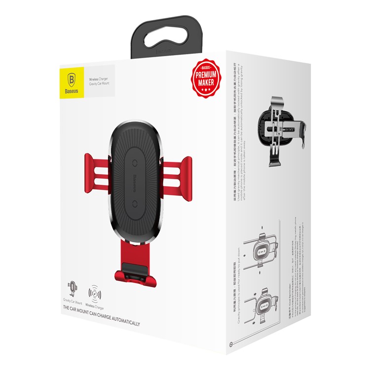 BASEUS Qi Wireless Charging Mount Car Air Vent Gravity Phone Cradle for iPhone X/8/8 Plus Etc. - Red-11