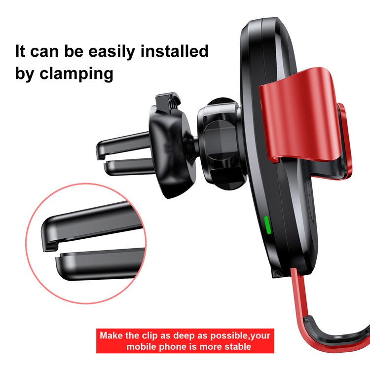 BASEUS Qi Wireless Charging Mount Car Air Vent Gravity Phone Cradle for iPhone X/8/8 Plus Etc. - Red-6