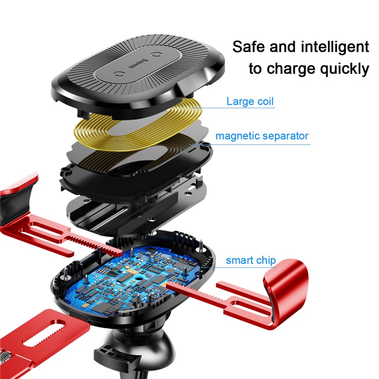 BASEUS Qi Wireless Charging Mount Car Air Vent Gravity Phone Cradle for iPhone X/8/8 Plus Etc. - Red-8