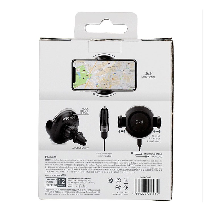 MOMAX Q.Car Qi Wireless Charging Air Vent Car Mount Smartphone Holder for iPhone Samsung - Black-18