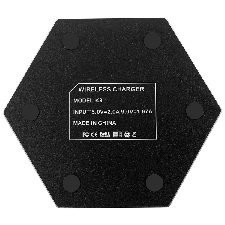 K8 Ultra-thin Hexagon 10W Qi Wireless Charging Pad for iPhone X/8/8Plus, Samsung Note 8 etc. - Black-5