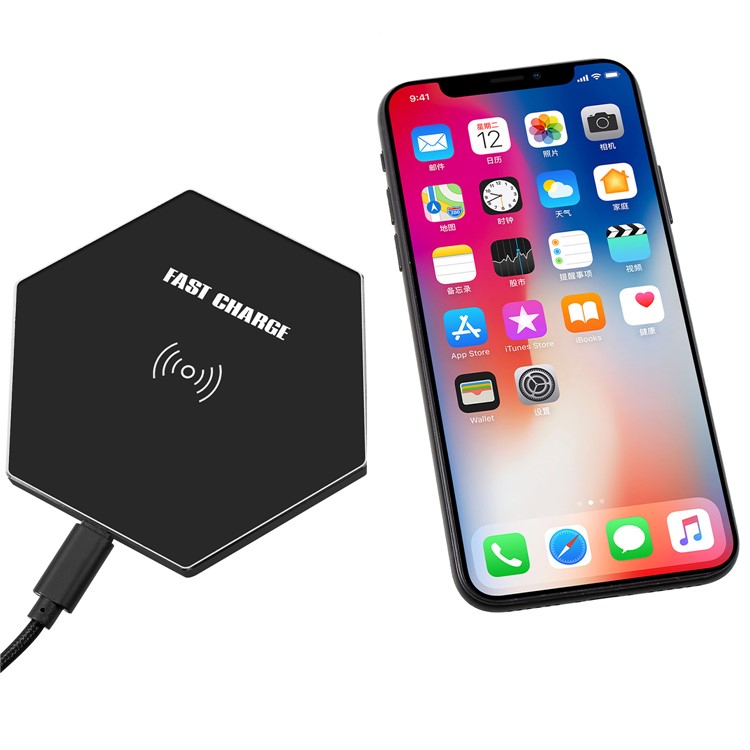 K8 Ultra-thin Hexagon 10W Qi Wireless Charging Pad for iPhone X/8/8Plus, Samsung Note 8 etc. - Black-7