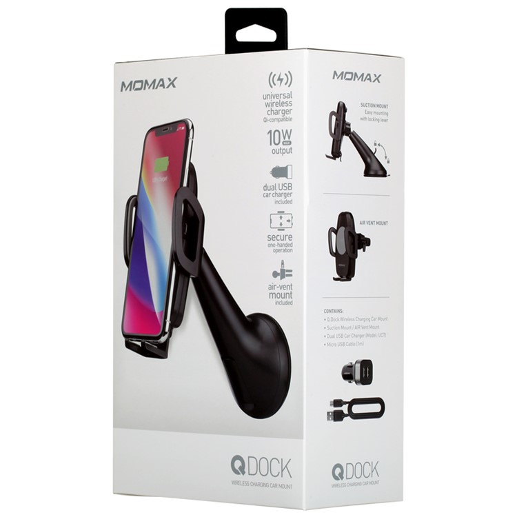 MOMAX Q.DOCK Qi Wireless Charging Holder + Card Charger for iPhone X/8/8 Plus Etc - Black-18