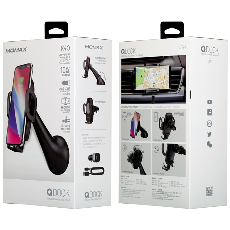 MOMAX Q.DOCK Qi Wireless Charging Holder + Card Charger for iPhone X/8/8 Plus Etc - Black-19