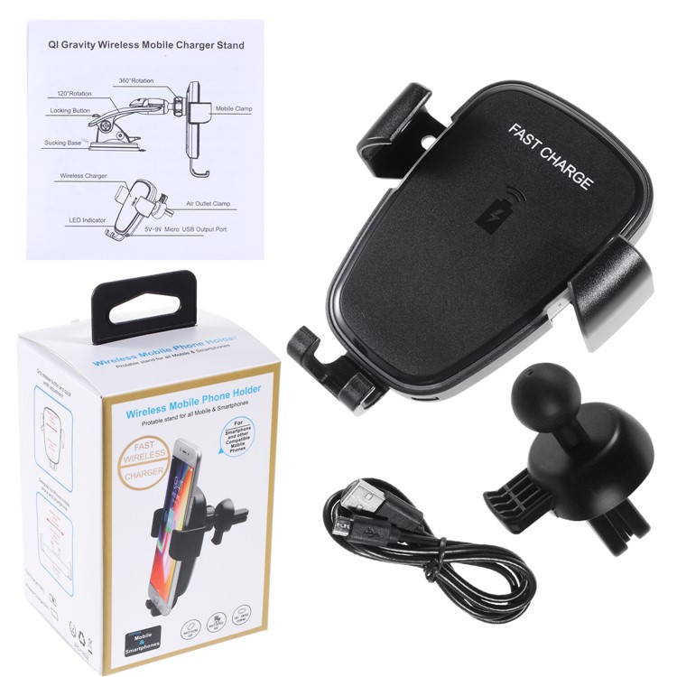 360 Degree Rotary Gravity Car Air Vent Mount Qi Wireless Charging Holder for iPhone X/8/8 Plus Etc.-20