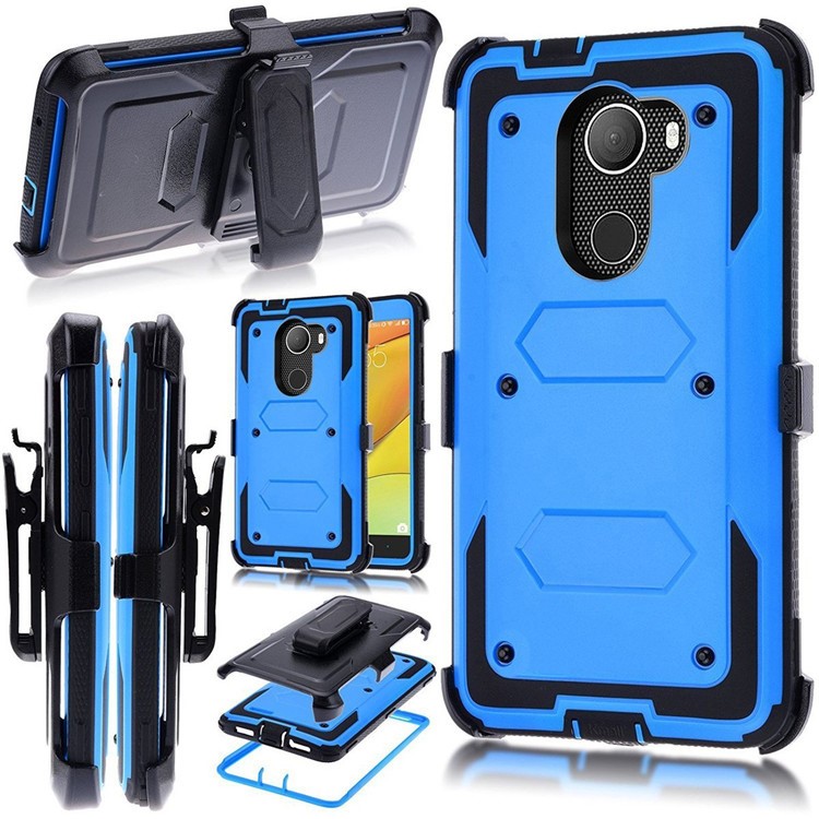 Heavy Duty Rugged PC TPU Hybrid Belt Clip Kickstand Case for Alcatel A3/A30 - Blue-1