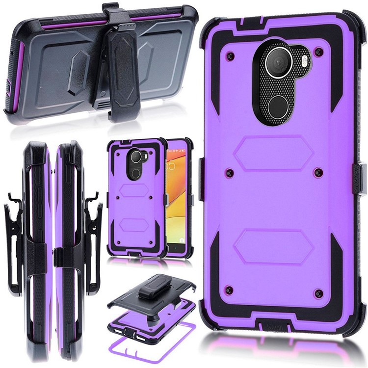 Heavy Duty Rugged PC TPU Hybrid Belt Clip Kickstand Back Casing for Alcatel A3/A30 - Purple-1
