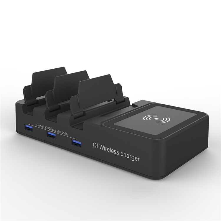 Multi-port 3 USB Charging Ports + Wireless Charger Pad with Folding Dividers for iPhone X/8/8 Plus etc. - US Plug-5