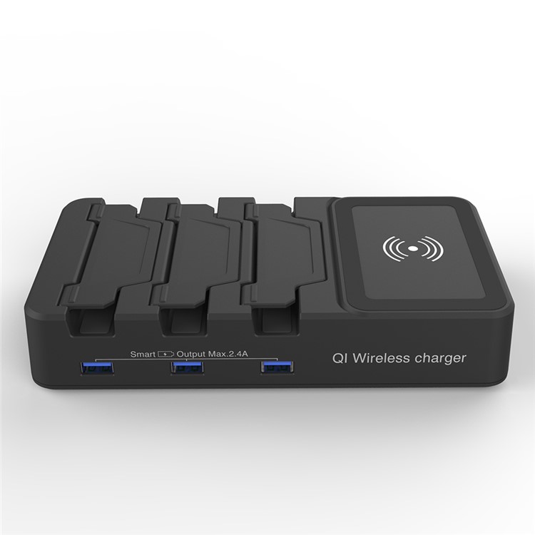 Multi-port 3 USB Charging Ports + Wireless Charger Pad with Folding Dividers for iPhone X/8/8 Plus etc. - US Plug-7