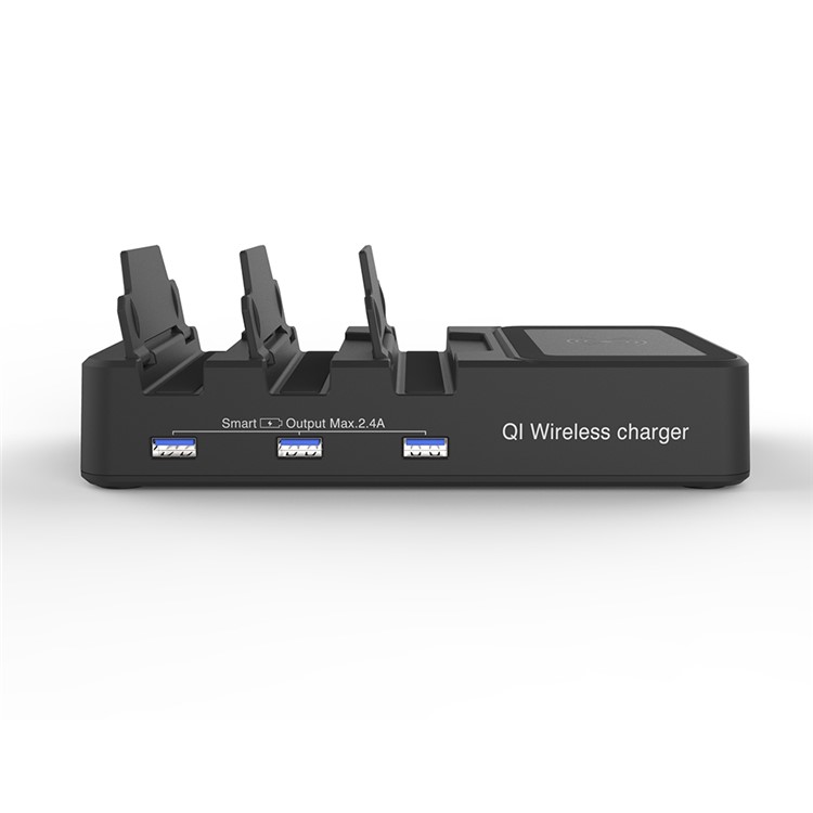 Multi-port 3 USB Charging Ports + Wireless Charger Pad with Folding Dividers for iPhone X/8/8 Plus etc. - US Plug-8