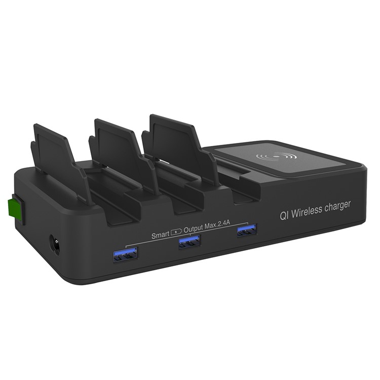 

Portable Multi-port Smart Folding 3 USB Charging Ports + Wireless Charger Pad Built-in Smart IC for iPhone X/8/8 Plus etc. - UK Plug