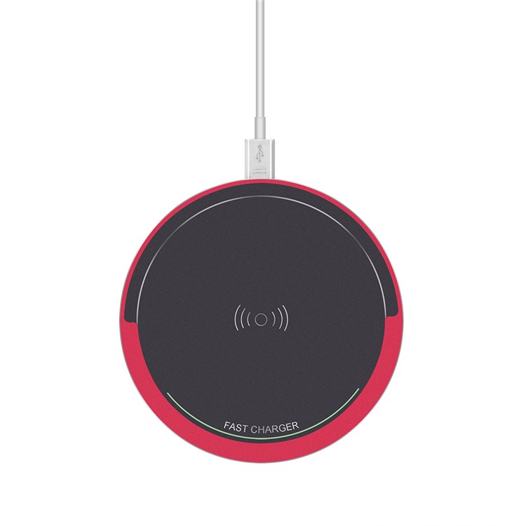 N16 Aluminum Alloy Portable Qi Fast Charger Wireless Slim Round Shape Charging Pad for iPhone 8/8 Plus Etc. - Black / Red-3